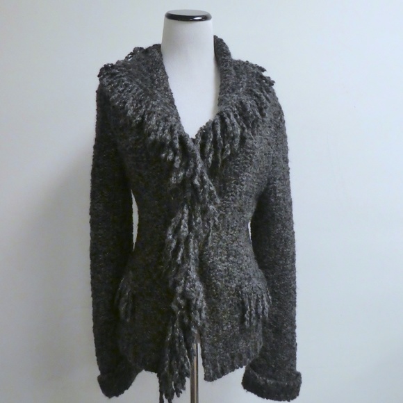 STEFANO MORTARI sweater ITALY FRINGED ALPACA Wool CARDIGAN S M - Picture 2 of 7